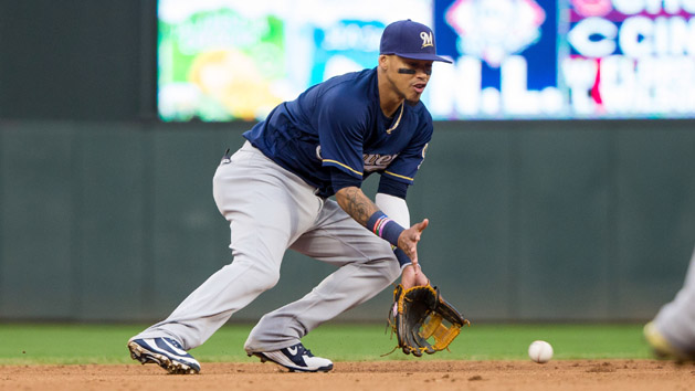 May 19, 2018; Minneapolis, MN, USA; Milwaukee Brewers shortstop Orlando Arcia (3) fields a ground ball in the fifth inning against Minnesota Twins at Target Field. Photo Credit: Brad Rempel-USA TODAY Sports
