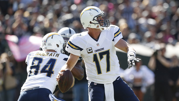 Philip Rivers is operating behind a beat up offensive line.(Jake Roth-US PRESSWIRE)