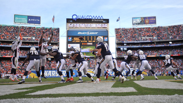 Dec 6, 2015; San Diego, CA, USA; San Diego Chargers quarterback Philip Rivers (17) throws a pass during the second half of the game against the Denver Broncos at Qualcomm Stadium. Denver won 17-3. Mandatory Credit: Orlando Ramirez-USA TODAY Sports