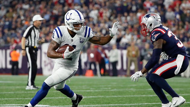 Oct 4, 2018; Foxborough, MA, USA; Indianapolis Colts wide receiver Ryan Grant (11) runs against the New England Patriots during the fourth quarter at Gillette Stadium. Photo Credit: Winslow Townson-USA TODAY Sports