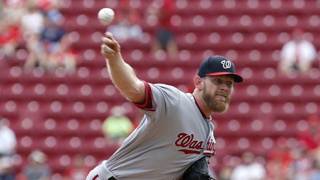 Jul 17, 2017; Cincinnati, OH, USA; Washington Nationals starting pitcher Stephen Strasburg throws against the Cincinnati Reds during the first inning at Great American Ball Park. Photo Credit: David Kohl-USA TODAY Sports