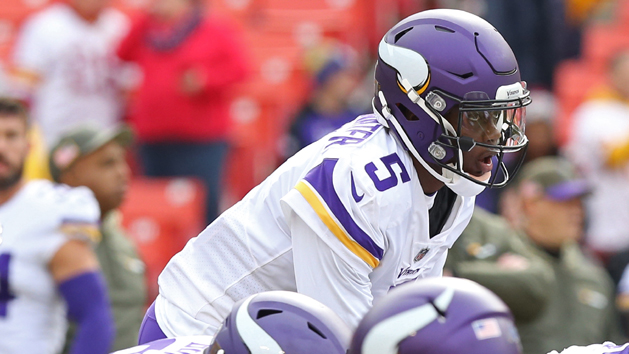 Nov 12, 2017; Landover, MD, USA; Minnesota Vikings quarterback Teddy Bridgewater (5) lines up during warm ups prior to the Vikings' game against the Washington Redskins at FedEx Field. The Vikings won 38-30. Photo Credit: Geoff Burke-USA TODAY Sports