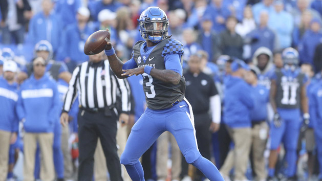 Nov 3, 2018; Lexington, KY, USA; Kentucky Wildcats quarterback Terry Wilson (3) drops back to pass the ball against the Georgia Bulldogs in the second half at Kroger Field. Photo Credit: Mark Zerof-USA TODAY Sports