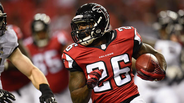 Sep 3, 2015; Atlanta, GA, USA; Atlanta Falcons running back Tevin Coleman (26) runs with the ball against the Baltimore Ravens during the first quarter at the Georgia Dome. Mandatory Credit: Dale Zanine-USA TODAY Sports