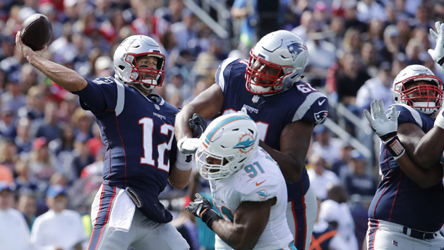 Dec 3, 2017; Orchard Park, NY, USA; New England Patriots quarterback Tom Brady (12) drops back to pass during the first half against the Buffalo Bills at New Era Field. Mandatory Credit: Timothy T. Ludwig-USA TODAY Sports
