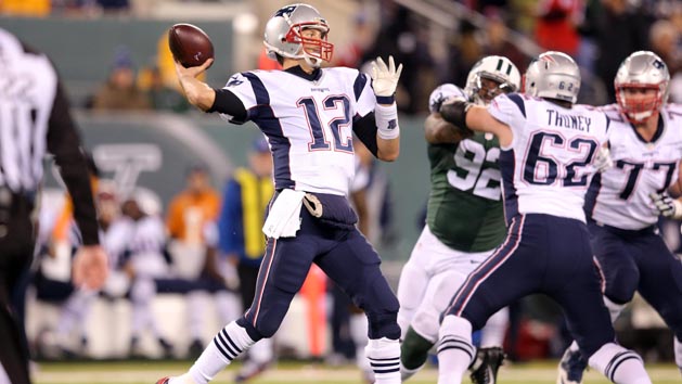 Nov 27, 2016; East Rutherford, NJ, USA; New England Patriots quarterback Tom Brady (12) throws a pass against the New York Jets during the second quarter at MetLife Stadium. Photo Credit: Brad Penner-USA TODAY Sports