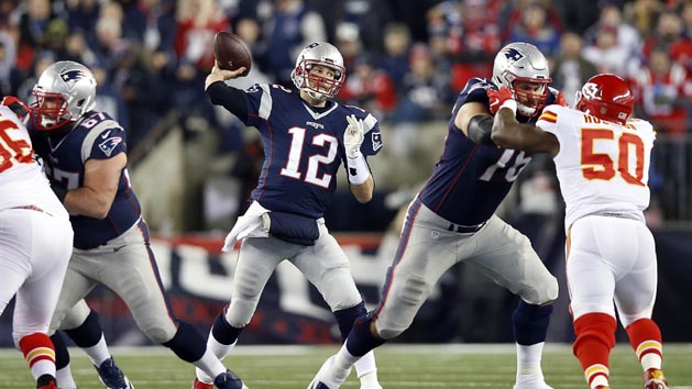 Tom Brady (12) throws a pass during the second quarter against the Kansas City Chiefs in the AFC Divisional round playoff game at Gillette Stadium. Photo Credit: Greg M. Cooper-USA TODAY Sports