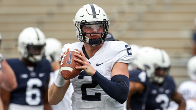 Apr 13, 2019; University Park, PA, USA; Penn State Nittany Lions quarterback Tommy Stevens (2) looks to throw a pass during a warmup prior to the Blue White spring game at Beaver Stadium. Photo Credit: Matthew O'Haren-USA TODAY Sports