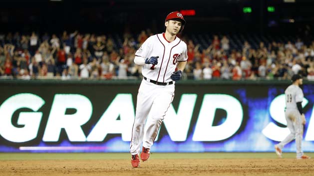 Jul 5, 2018; Washington, DC, USA; Washington Nationals shortstop Trea Turner (7) rounds third base after hitting a grand slam during the sixth inning against the Miami Marlins at Nationals Park. Mandatory Credit: Amber Searls-USA TODAY Sports