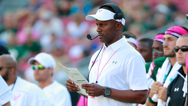 Oct 24, 2015; Tampa, FL, USA; South Florida Bulls head coach Willie Taggert against the Southern Methodist Mustangs during the first quarter at Raymond James Stadium. Photo Credit: Kim Klement-USA TODAY Sports